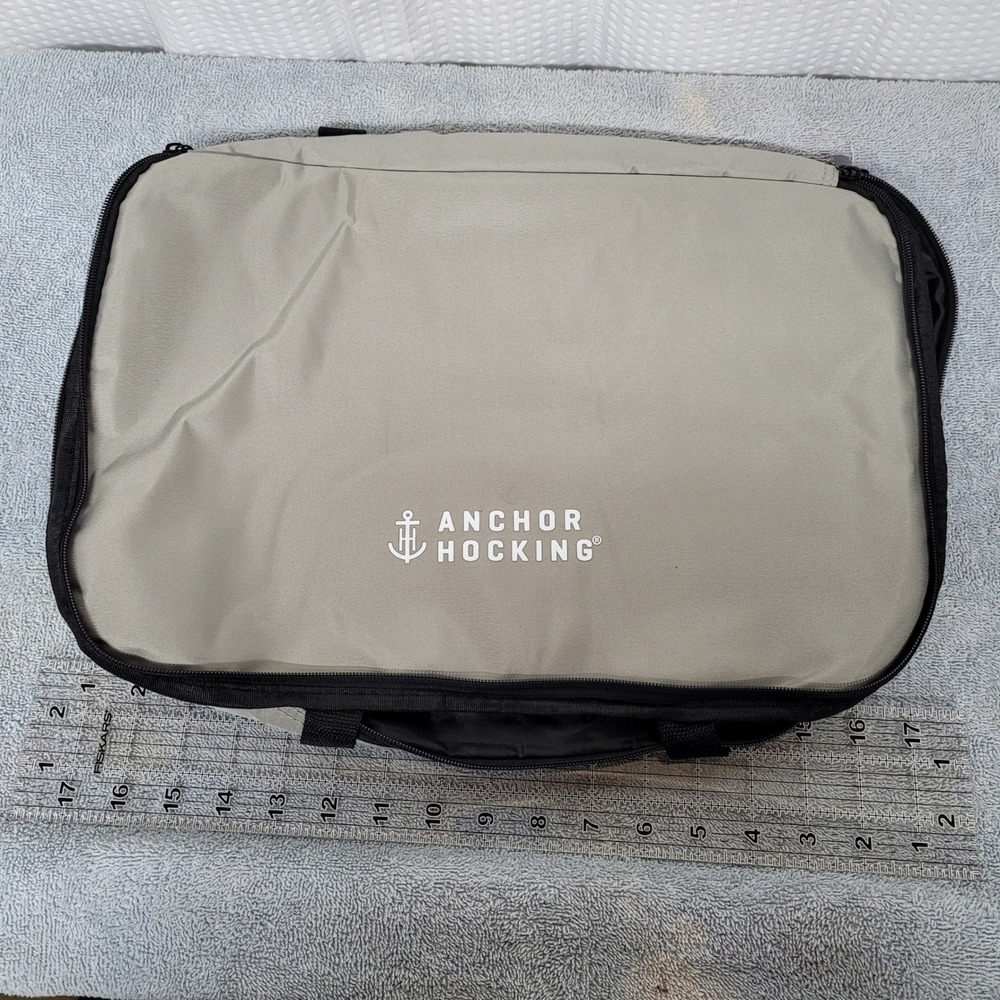 Anchor Hocking Insulated Thermal Food Carrier Bag Tan Black 16x11x3